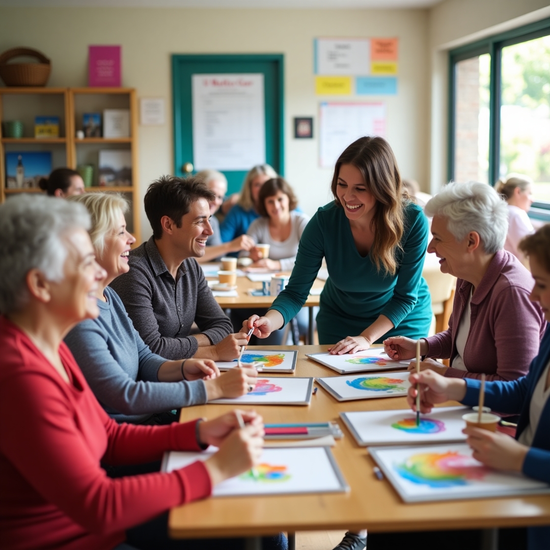 NDIS participants enjoying social group, painting session, art class